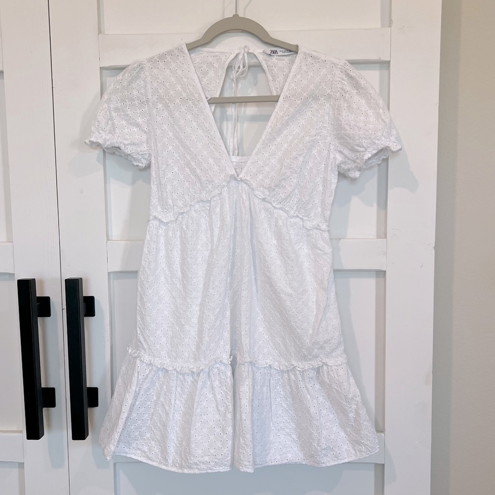 Zara babydoll white mini dress
